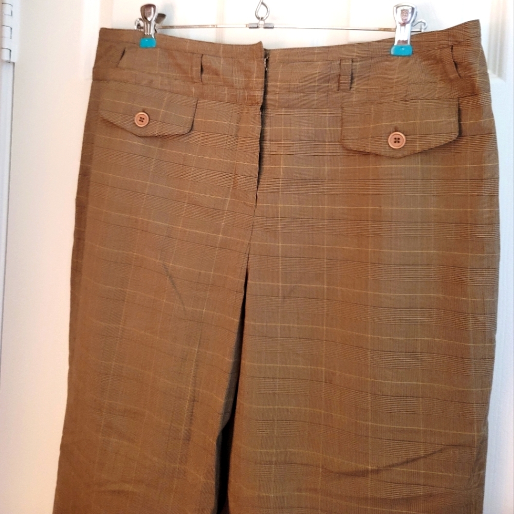 Larry Levine Stretch Women's Wide Plaid Leg Pants Color Brown Size 14 NWOT - Picture 3 of 12